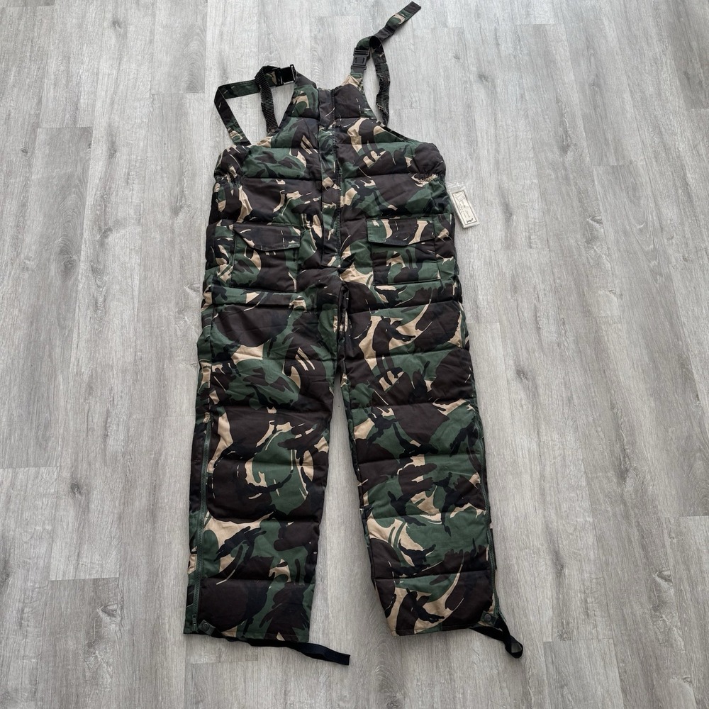 Vintage Brian Gregory Camo Down Puffer Bibs Overalls Mens XL Hunting Outdoor 80s